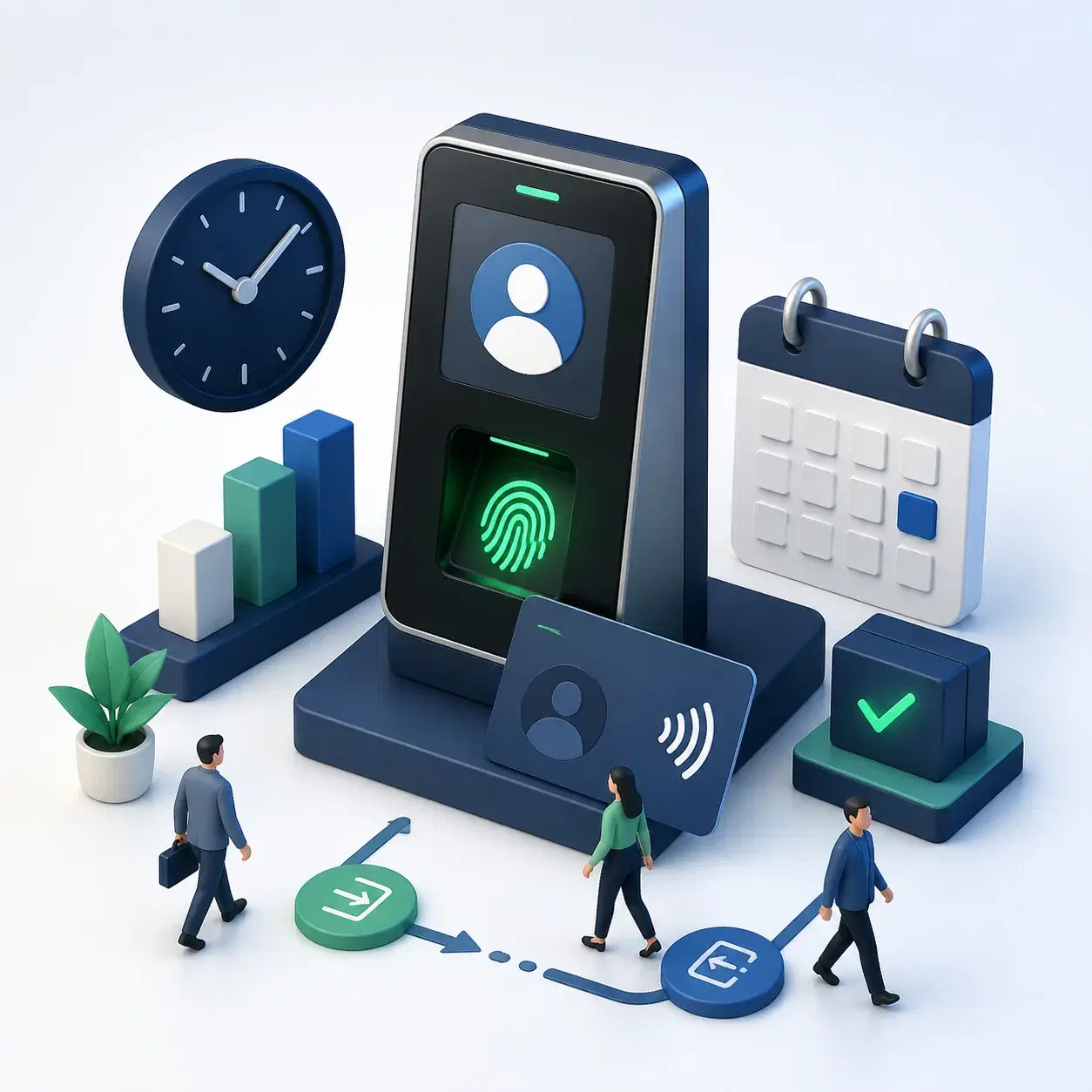 Biometric attendance management system illustration